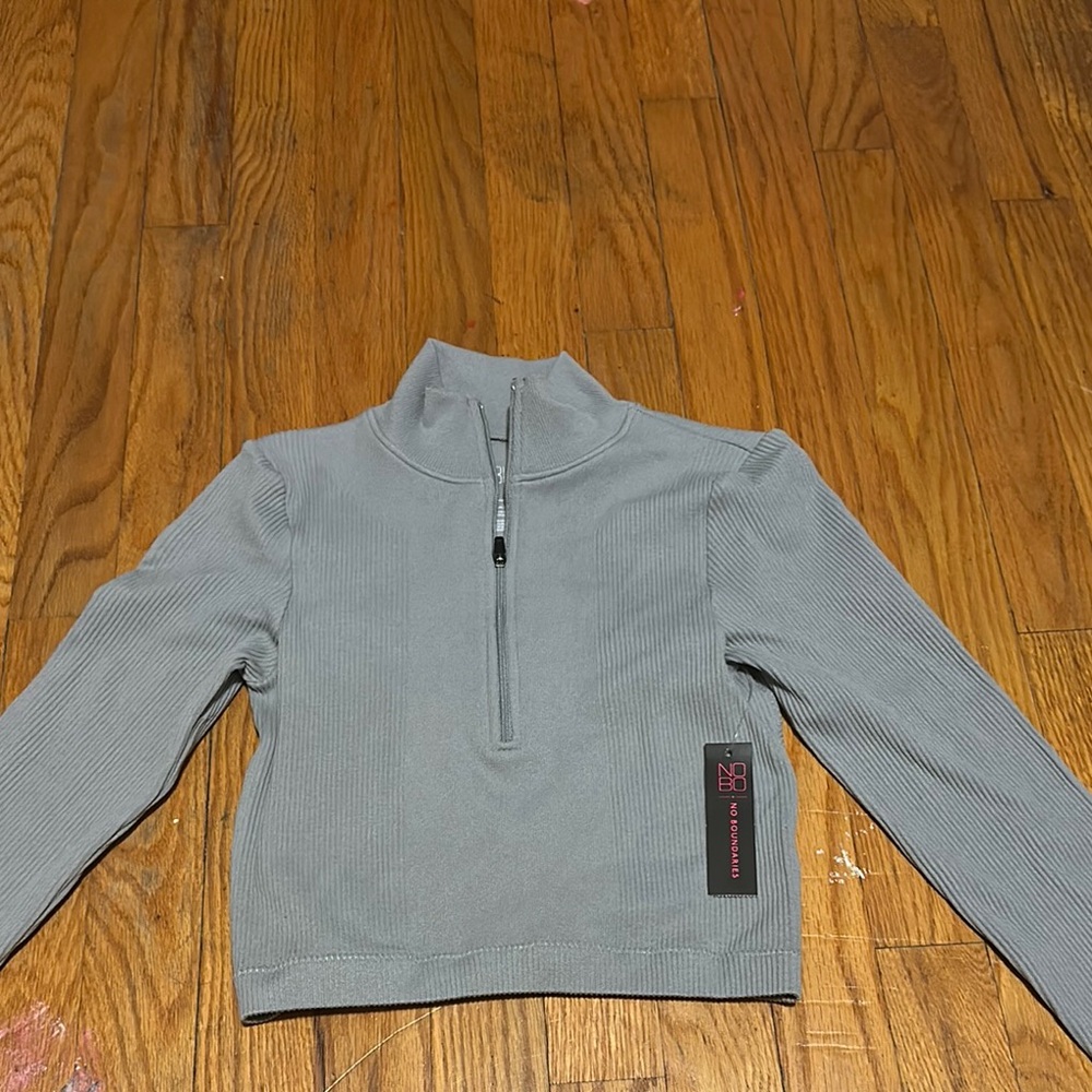 Gray Quarter-Zip Ribbed Sweater